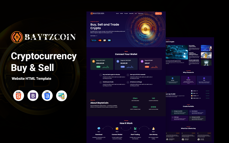 BaytzCoin - Crypto Exchange and Buy/Sell HTML Website Template Landing Page Template