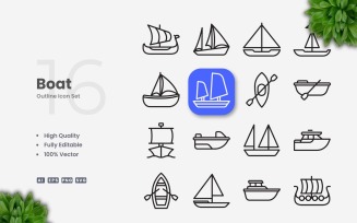 16 Boat Outline Icon Collection