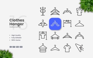 16 Clothes Hanger 2 Outline Icon Set