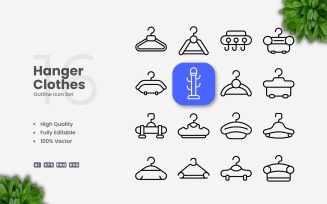 16 Clothes Hanger Outline Icon Set