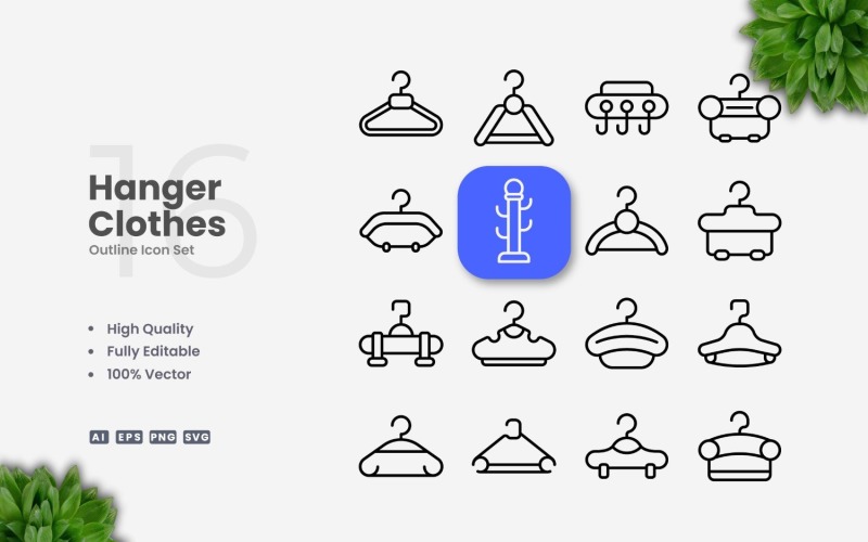 16 Clothes Hanger Outline Icon Set