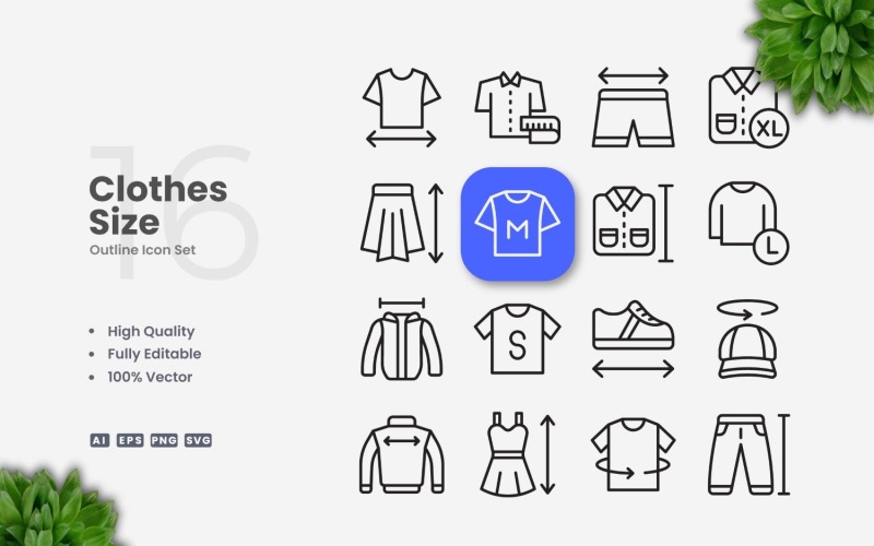 16 Clothes Size Outline Icon Set