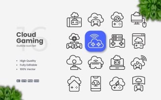 16 Cloud Gaming Outline Icon Set