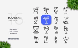 16 Cocktail Outline Icon Set