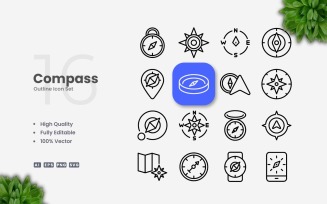 16 Compass Outline Icon Set