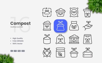 16 Compost Outline Icon Set