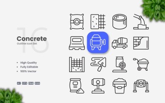 16 Concrete Outline Icon Set