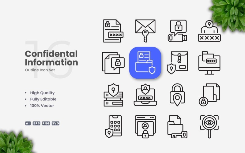 16 Confidential Information Outline Icon Set