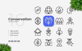 16 Conservation Outline Icon Set