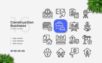 16 Construction Business Outline Icon Set