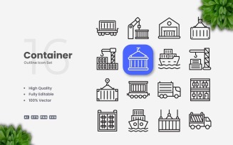 16 Container Outline Icon Set