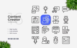 16 Content Creator Outline 2 Icon Set