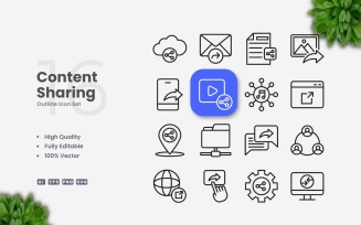 16 Content Sharing Outline Icon Set