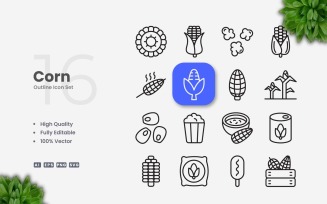 16 Corn Outline Icon Collection
