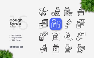16 Cough Syrup Outline Icon Set
