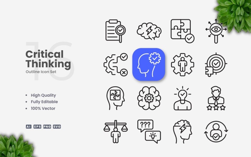 16 Critical Thinking Outline Icon Set
