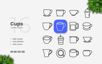 16 Cups Outline Icon Collection