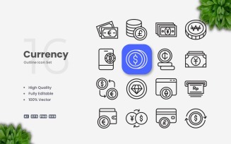 16 Currency Outline Icon Set
