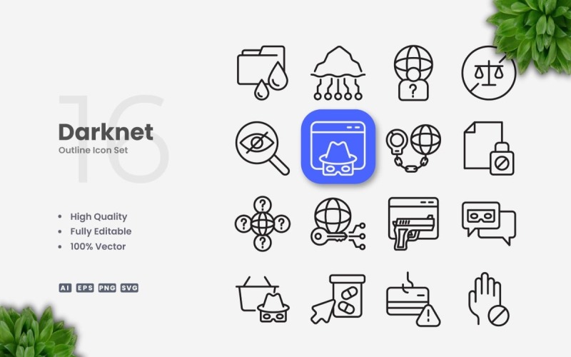 16 Darknet Outline Icon Set