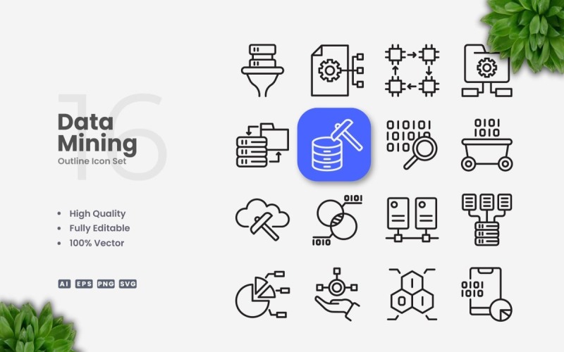 16 Data Mining Outline Icon Set