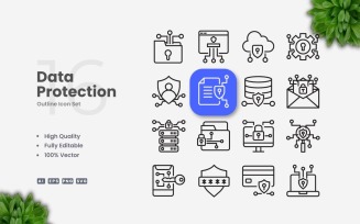 16 Data Protection Outline Icon Set