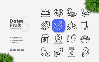 16 Dates Fruit Outline Icon Set