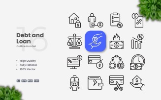 16 Debt and Loan Outline Icon Set