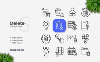 16 Delete Outline Icon Set