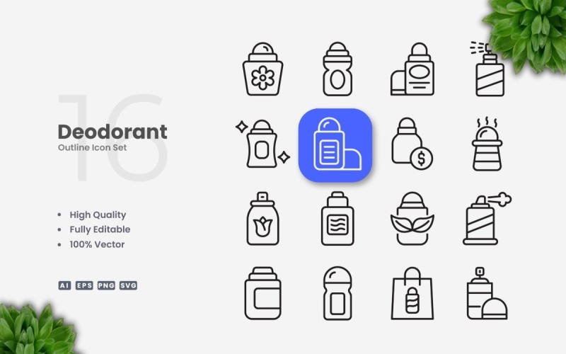 16 Deodorant Outline Icon Set