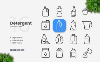 16 Detergent Outline Icon Set