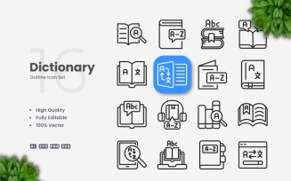 16 Dictionary Outline Icon Set