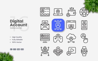 16 Digital Account Outline Icon Set