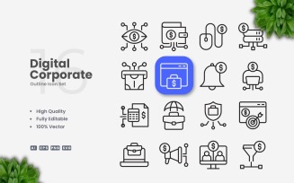 16 Digital Corporate Outline Icon Set