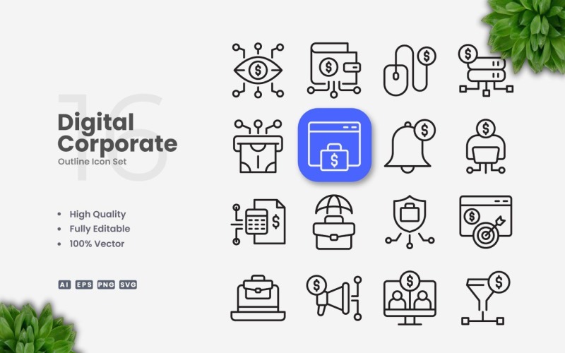 16 Digital Corporate Outline Icon Set