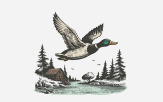 Vintage Wild Duck PNG, Mallard Duck Clipart, Duck Hunting Sublimation, Flying Mallard, Marsh PNG,