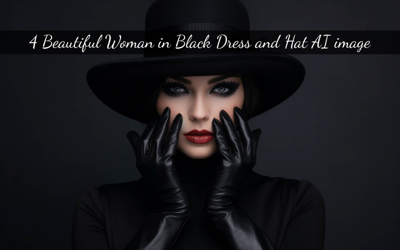 Beautiful woman in black dress and hat Illustration