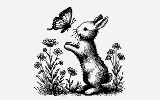 Bunny png File, Butterfly png Design, Rabbit Clipart PNG, Floral Bunny, Whimsical Silhouette,