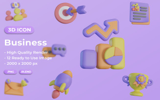 Business 3D Icon Set Bundle Design