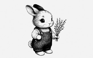 Cute Bunny Botanical PNG, Bunny Clipart, Easter Digital Download, Floral Silhouette, Happy Easter