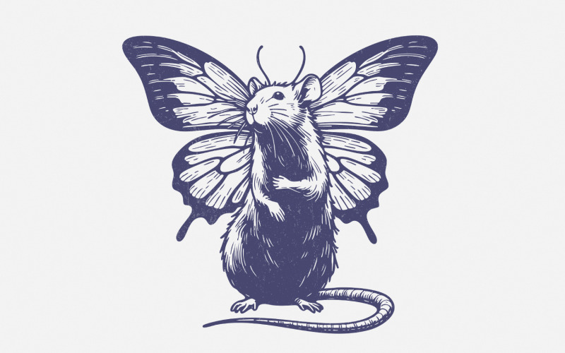 Cute Rat PNG Designs, Sublimation Designs, Vintage Retro Clipart, Funny Gifts, Angel Wings, Illustration
