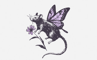 Cute Rat PNG Sublimation Designs, Rat png Clipart, Retro Vintage Fairy Core, Watercolor