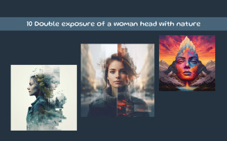Double exposure of a woman head with nature
