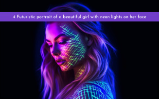Futuristic portrait of a beautiful girl with neon lights on her face