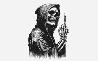 Grim Reaper Skull PNG, Middle Finger Skeleton png, Death Angel Vector, Spooky Cut File, Halloween