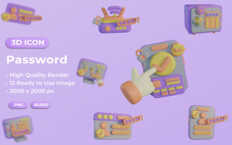 Password 3D Icon Set Bundle Design