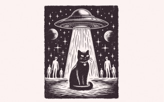 UFO Cat PNG, Funny Cat Shirt, Space Cat Meme, Alien png, Cat UFO Design, Retro Spaceship png, Cat