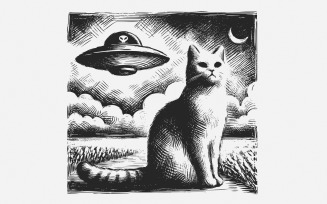 UFO Cat PNG, Funny Cat Shirt, Space Cat Meme, Alien png, Cat UFO Design, Retro Spaceship png,