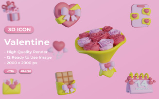 Valentine 3D Icon Set Bundle Design