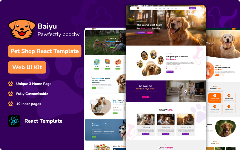 Baiyu - pawfectly poochy - Pet Shop React Template Website Template
