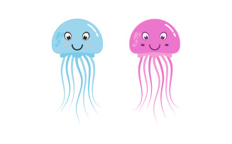 Jelly fish cute illustration Logo design template v.12